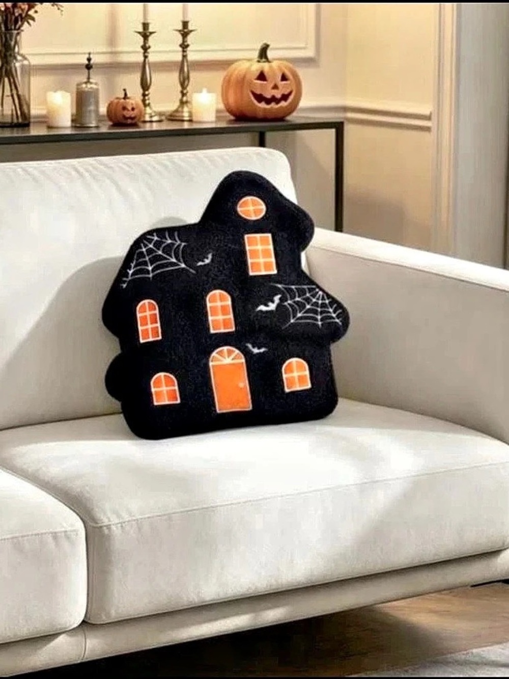 Halloween Haunted House Holiday Pillow in Black & Orange NWT
